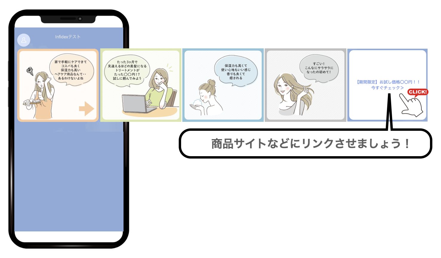 カードタイプメッセージを利用した漫画の実例